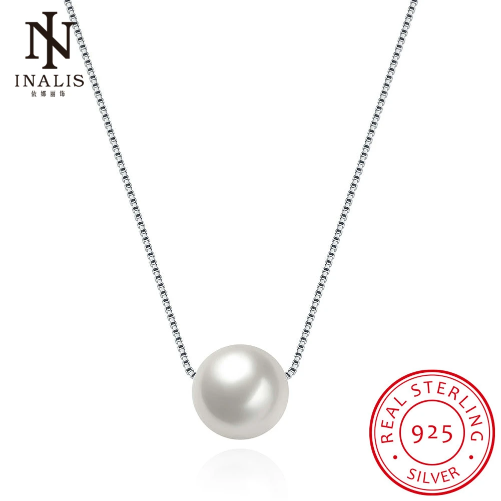 

INALIS 925 Sterling Silver Pearl Necklace Chain White Pearl Pendant Necklaces for Women Girl Female Jewelry Festival Gift