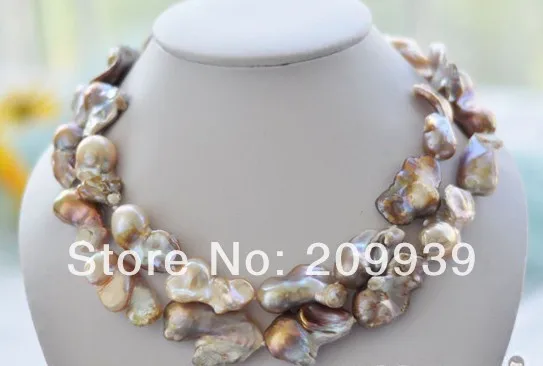 

huij 003387 2row PINK LAVENDER BAROQUE KESHI REBORN PEARL NECKLACE