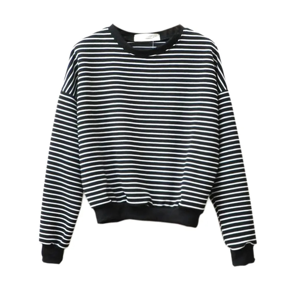 2016 New Fashion Hoodies for Women Harajuku Striped Sweatshirts Hoody Long Sleeve Hoodie Cotton Casual Black White Pullover Tops