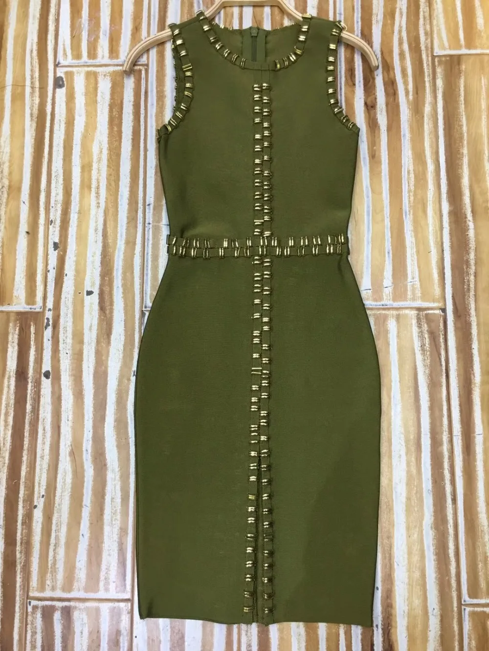 

Army Green Sleeveless Dress Beaded Split Clubwear Party Sexy Bandage Women Dresses Oliver Stretch Bandage DRESSES Wholesale