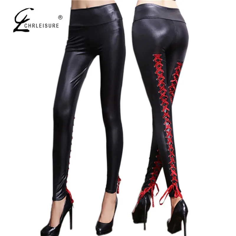 CHRLEISURE S XL 4 Colors Women Faux Leather Leggings Satin Legging High ...