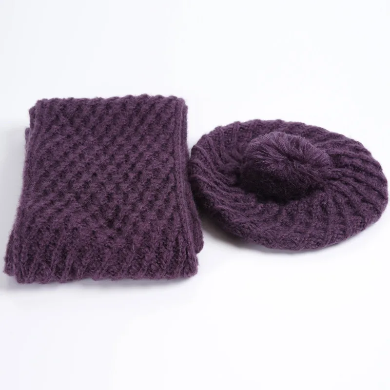 Charles Perra женские наборы шарф шапка осень зима новые вязаные шапки модные элегантные повседневные теплые береты стильные женские шапочки 2321 - Цвет: purple