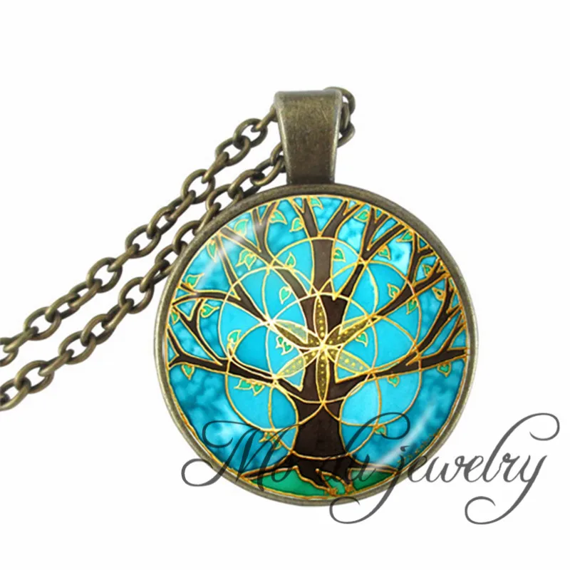 

"Tree of Well Being" Mandala Glass Pendants Chakra Tree Healing Yoga Meditation Jewelry Tree of Love Charm Necklace Wedding Gift