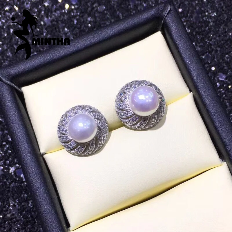 

MINTHA stud earrings luxury big party freshwater pearl earrings for women 925 sterling silver earrings 2019 wedding jewelry