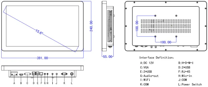 Панель ПК core i5 3337U 15,6 "прочный планшетный ПК 2rs232/4USB/WI-FI промышленный компьютер с сенсорным экраном с 4 ГБ ddr3 32 г ssd