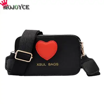

Fashion Teenage Girls Love Heart Pattern Wide Strap Shoulder Bags PU Leather Crossbody Bag for Women Bolsa Feminina