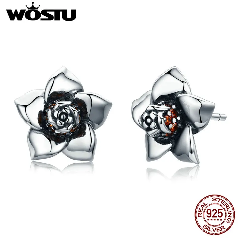 

WOSTU Brand New 925 Sterling Silver Gardenia Flowers Stud Earrings for Women Sterling-Silver-Jewelry Lover Gift CQE300