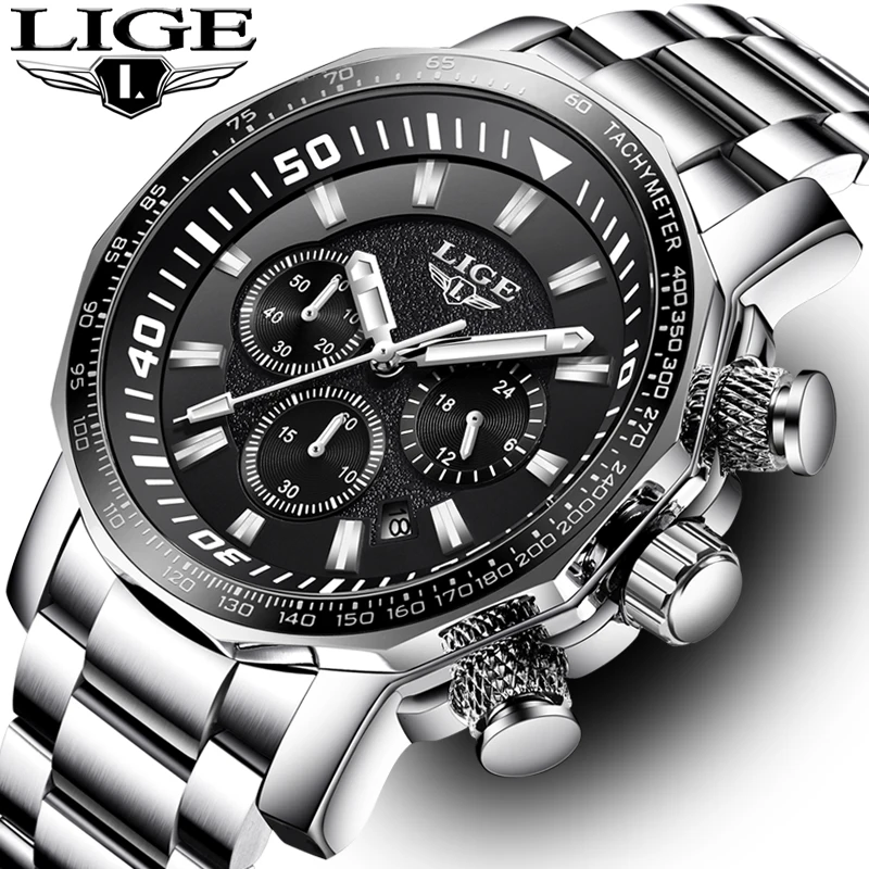 LIGE новые мужские часы Топ бренд Роскошные Спортивные кварцевые мужские часы из стали военные водонепроницаемые часы с хронографом Relogio Masculino