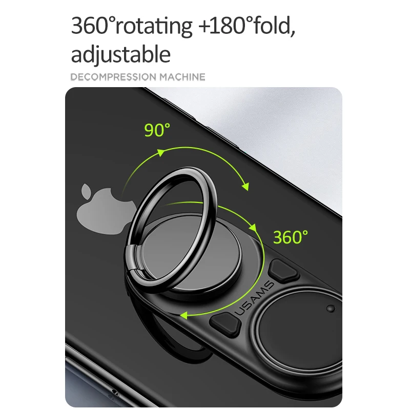 USAMS Finger Ring Holder Decompression Multifunction Fun Holder Metal 360 Rotating Mobile Phone Holder for iPhone XR Samsung