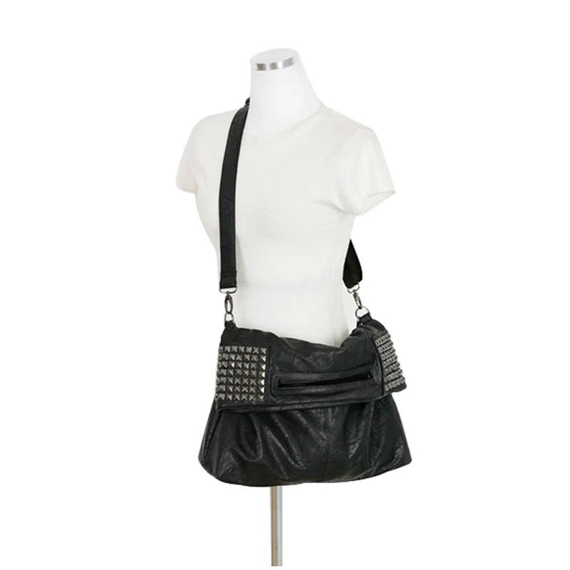  Hot Fashion Women's Korean Faux Leather Rivet Chain Foldable Shoulder Handbag Cross body Bag - 32810655004