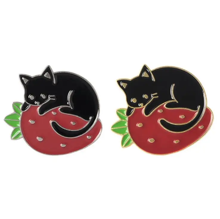

Punk Beautiful Dark Starry Sky Magic Enamel Brooches Cute Animals Sleepy Creative Strawberry Cat Brooch Badge Gift for Friends