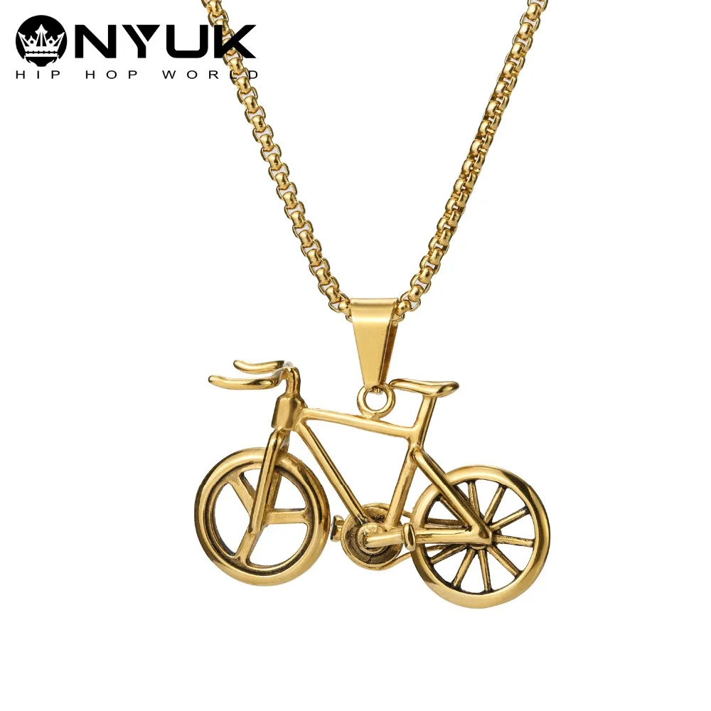 Fashion Vintage Bicycle Pendant Necklace Stainless Steel Bike Pendants Men Women Ball Charm