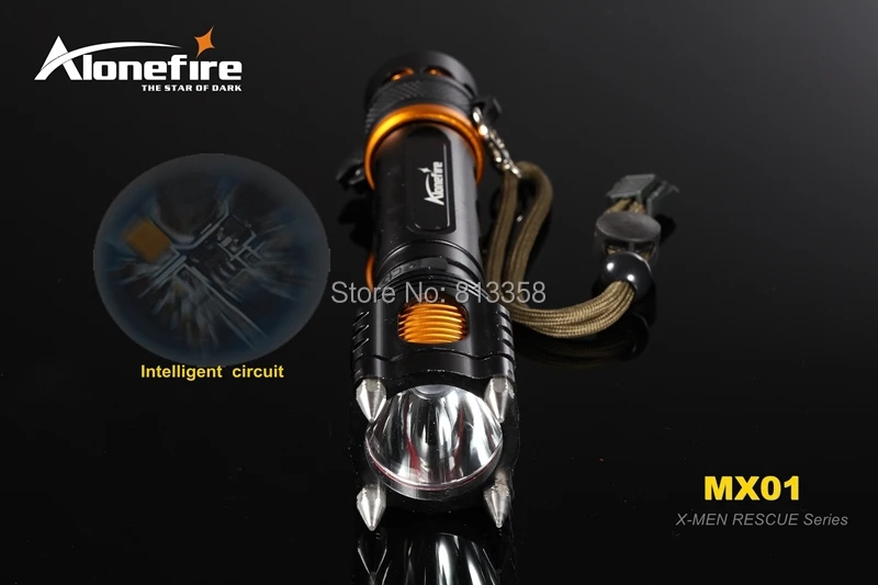 Alonefire mx01 X-Men серии CREE XM-L2 LED 5 + 1 режиме полностью функциональная Alarm спасательных светодиодный фонарик для 1 х 18650 аккумуляторная