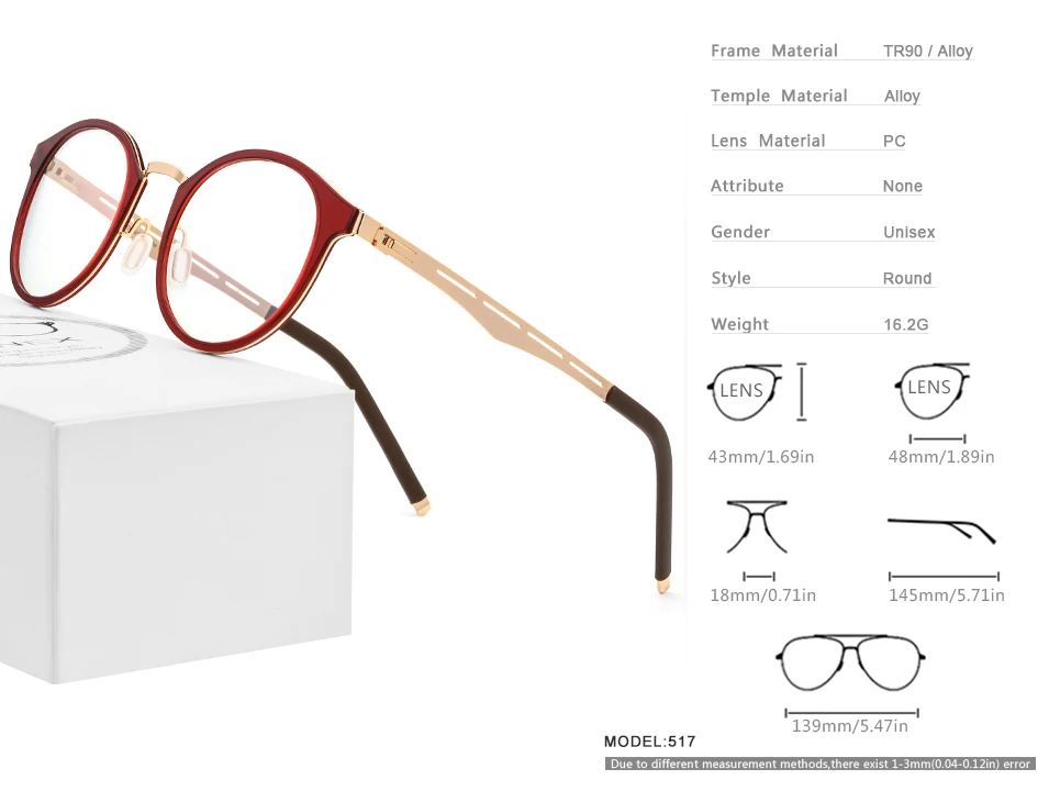 TR90, оправа для очков, для женщин, Круглый, по рецепту, близорукость, оптическая оправа для очков, для мужчин, Ретро стиль, очки без винтов, 517