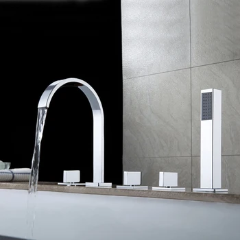 

Basin Faucets Brass Polished Chrome Deck Mounted Square Bathroom Sink Faucets 3 Holes Bathtub Faucet Hot And Cold Water Tap