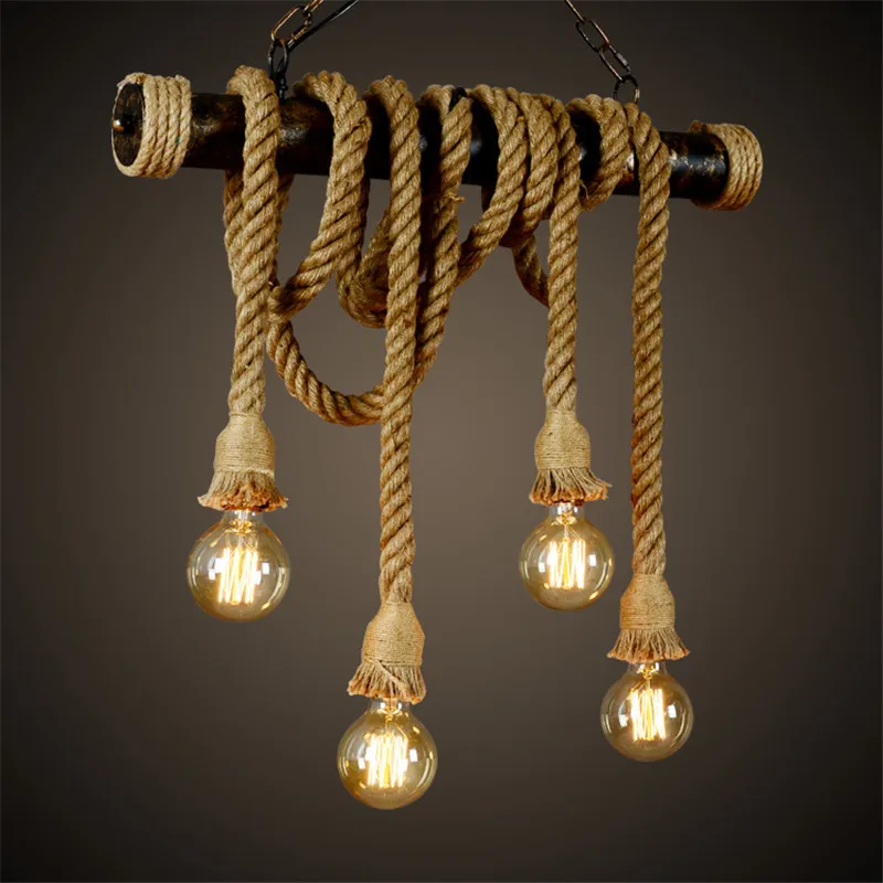 

DIY Single/Double Head Vintage Rope Pendant Light Night Lamp Loft Industrial E27 Edison Bulb For Living Room Home Party Decor