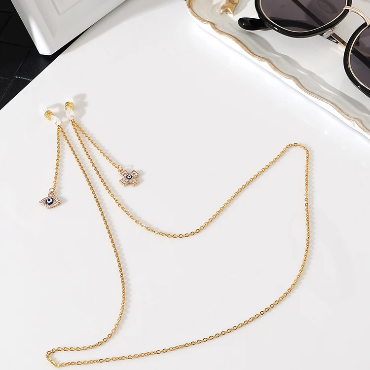 Chaine de luneettes femme позолоченные титановые большие глаза крест винтажные цепочки для
