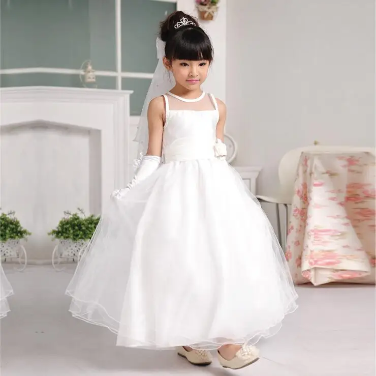 BL Flower Girl Dress Simple Design White Long Vestidos For 2 14 Years ...