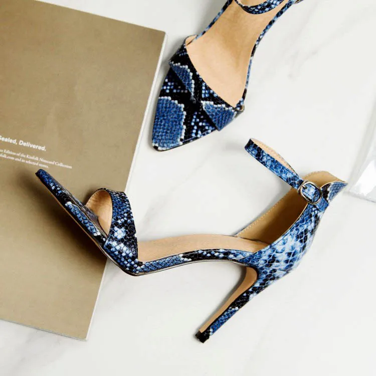 

LIHUAMAO Women summer Snake stiletto heels sandals high heels shoes pumps ankle strap office career wedding party ladies sandals