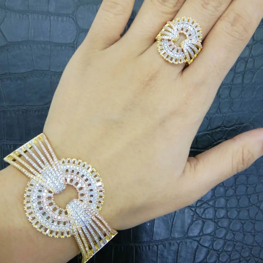 

GODKI Luxury Cubic Zircon Crystal CZ Jewelry Sets For Women Wedding African Bridal Bangle Ring Set aretes de mujer modernos 2018