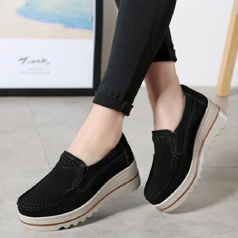 

DAFENP women flats shoes woman platform sneakers leather suede platform shoes slip on flats creepers moccasins zapatos de mujer