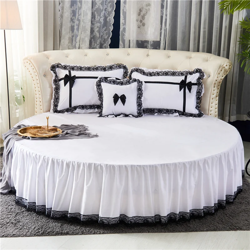 

2019 NEW Cotton lace round bed Bedspread Fitted Sheet Pillowcases 2/3pcs Solid Princess Round bed spread