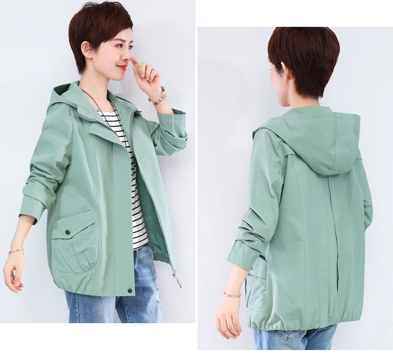 Новинка года: Свободные весенне-осенние пальто для матери среднего возраста, Корейская короткая женская куртка с капюшоном больших размеров, ветровка 5XL