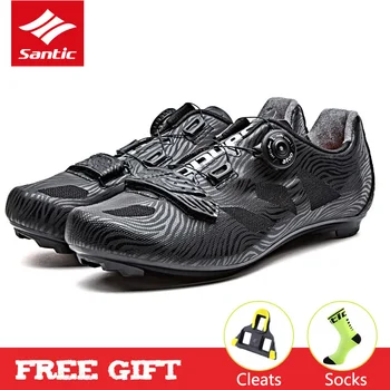 

Santic Men's PRO Road Cycling Shoes Black Breathable Team Racing Sport Bike Shoes Auto-locking Bicycle Shoes Sneakers for Man