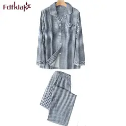 Fdfklak большой размеры хлопковые пижамы для женщин Весна Осенние пиджамы пара с длинным рукавом повседневное плед пижамный комплект femme