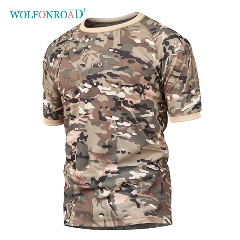WOLFONROAD Мужская армейская рубашка для улицы быстросохнущая походная футболка Военная Тактическая Мужская Спортивная камуфляжная рубашка с коротким рукавом L-YCXL-01