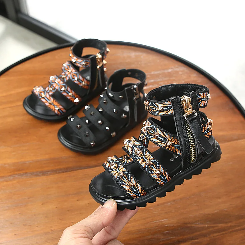 

Summer 2019 New Kids Shoes Korean Ribbon Casual open toe Rivet Sandals for Boys and Girls Roman princess boots 1-3 years old