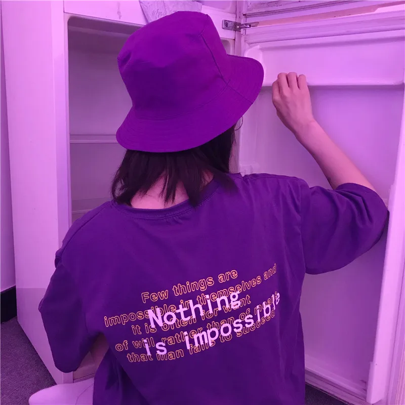 

Womens T shirt Tops 2019 Summer Clothing Korean Ulzzang Harajuku Letters Print Short Sleeve T-shirt For Women Purple T-shirts