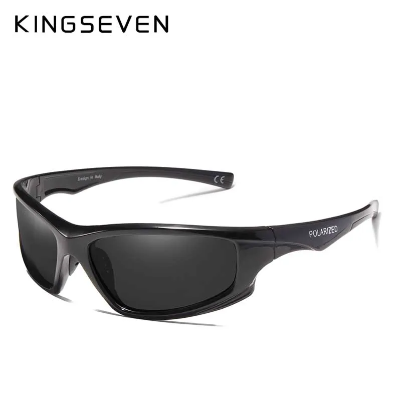 KINGSEVEN, фирменный дизайн, поляризационные солнцезащитные очки, мужские очки для вождения, мужские солнцезащитные очки, зеркальные очки, UV400 Oculos - Цвет линз: Bright black