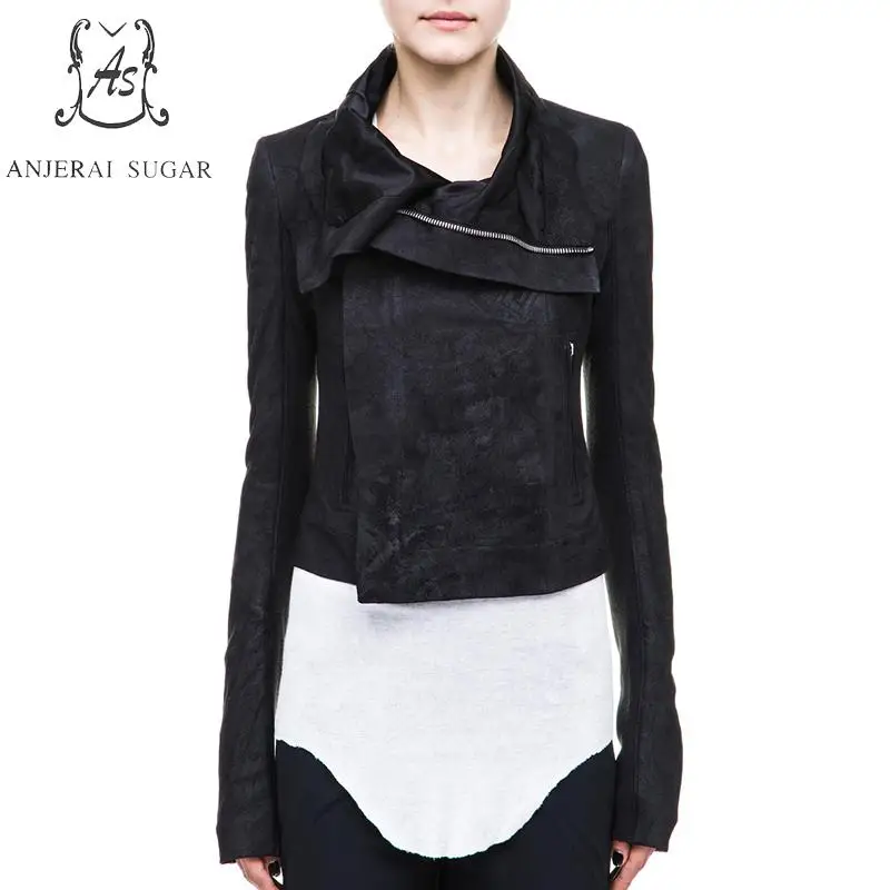 Veste Moto Mouton Peau Automne Véritable Nouveau Femmes Cuir Conception Court 2017 Printemps En Zipper Femme De Noir Vêtements xF8aYpa
