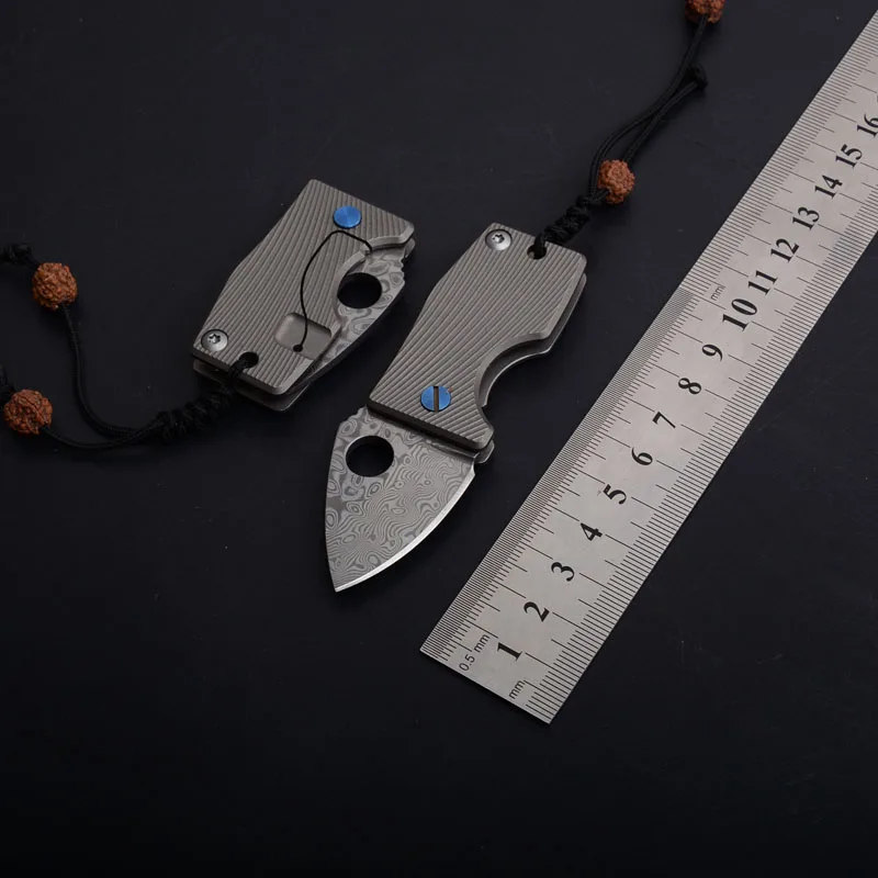 

Hysenss Damasucs Tactical Folding Knife TC4 Titanium Handle Outdoor Camping Hunting Survival Pocket Keychain EDC Tools Gift