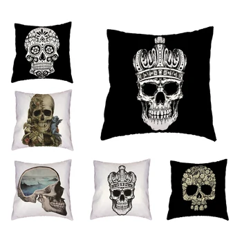 

Woven Linen Flower Skull Cushion Cover Sofa Car Home Living Room Decorate Throw Pillows Case Bohemia Paisley Style Skull 45*45cm