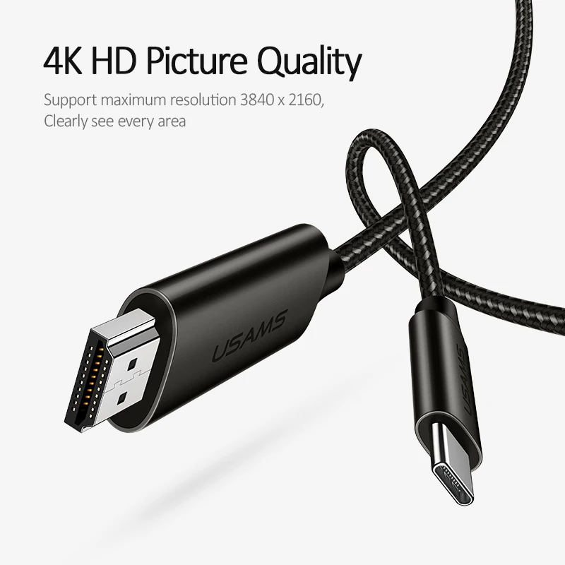 USAMS usb type C к HDMI 2 0 4K HD адаптер ТЗА Женский c Мужской с аудиоразъемом Плетеный USB