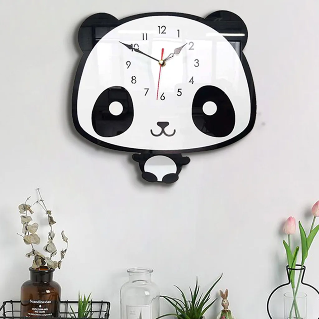 

Nordic Style Panda Wall Clock Silent Wooden Clock for Childs Rooms ornaments watches Living Room decoration 28x26 cm#6/6