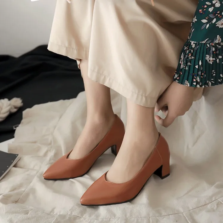 

Big Size 9 10 11 12 13 14 15 16 17 ladies high heels women shoes woman pumps Pure-colour thick-heeled pointed single shoes