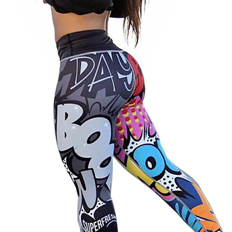 

NINGMI Fitness Tight Legging for Women 3D Cartoon Letter Sexy Butt Lifter Waist Trainer Body Shaper Control Panties Skinny Pants