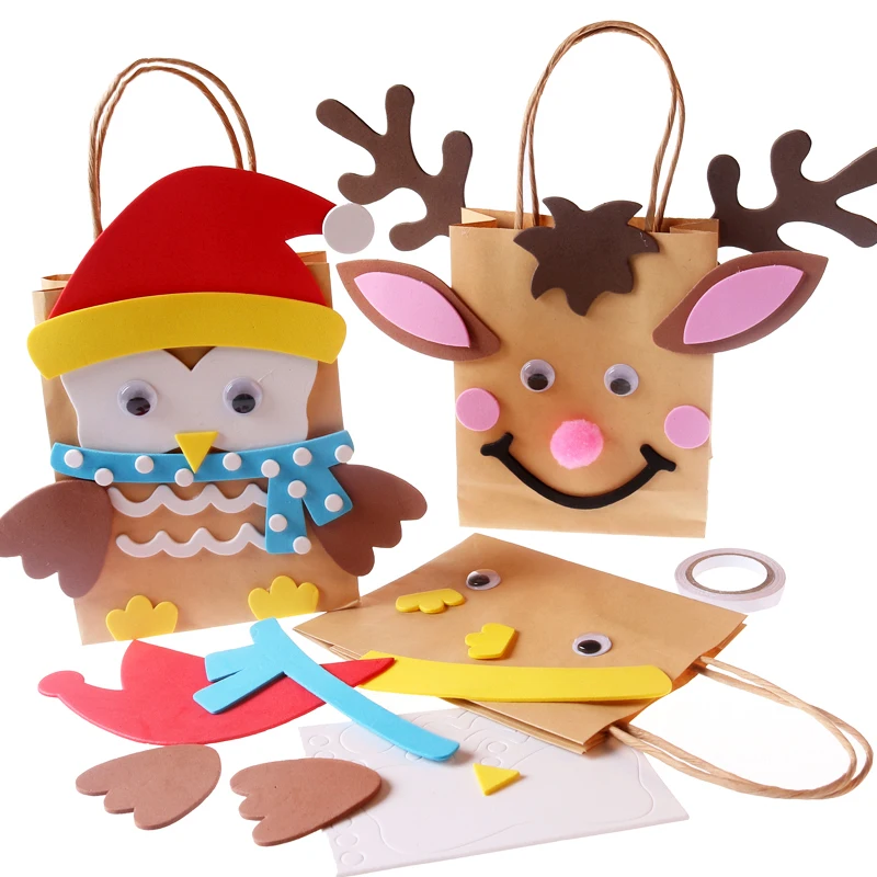

15cm Elk Owl DIY Christmas Gift Bag Creative DIY Paper Hand Bag Christmas Gift Education Gift for Children