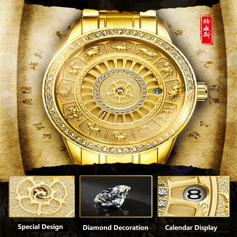 02018 New TEVISE Zodiac Signs Men Watch Automatic Mechanical Wristwatches Limited Edition Watch Men Gold Male Clock saat erkekler (5)