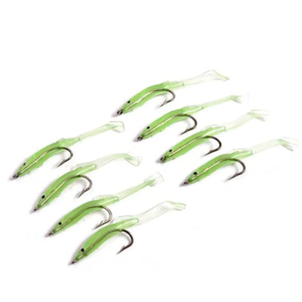 20PcsPack 6.8cm1g Rubber Fishing Lures Soft Light Green Luminous Bass Fishing Lures False Bait Grub Swimbait Fishing Lure