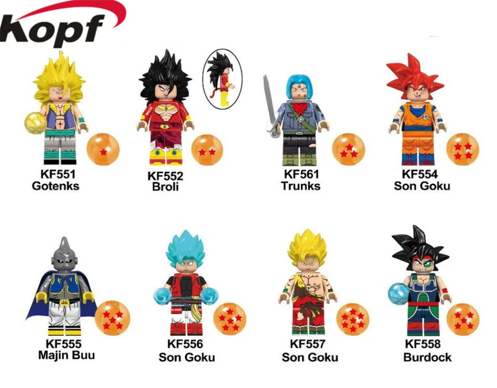 

8Pcs/set KF6042 Dragon Ball Z Action Figures Gotenks Broli trunks son Goku Majin Buu Buliding Blocks Bricks Children Gift Toys