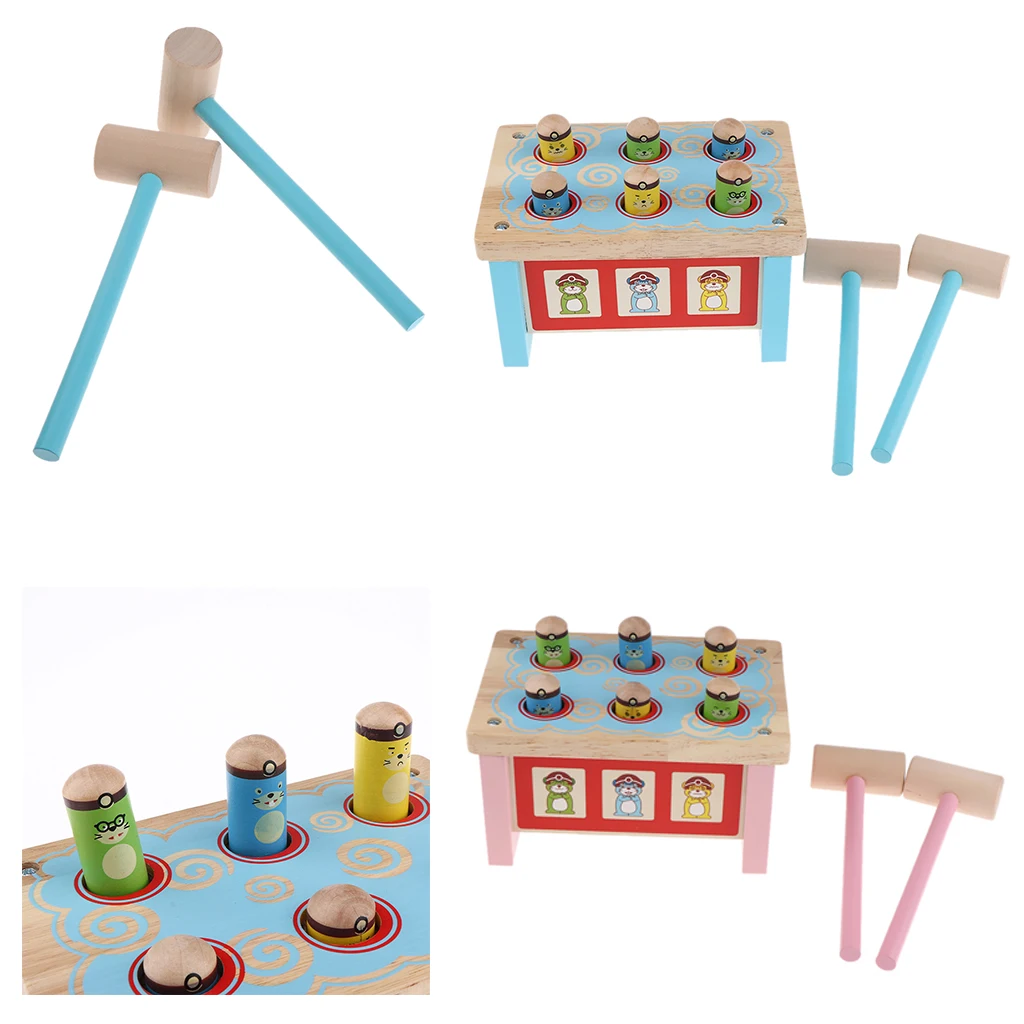 Pound Tap Bench with 2 Wallets Durable Wooden Pounding Toy for Toddlers, Multifunctional Bright Colours