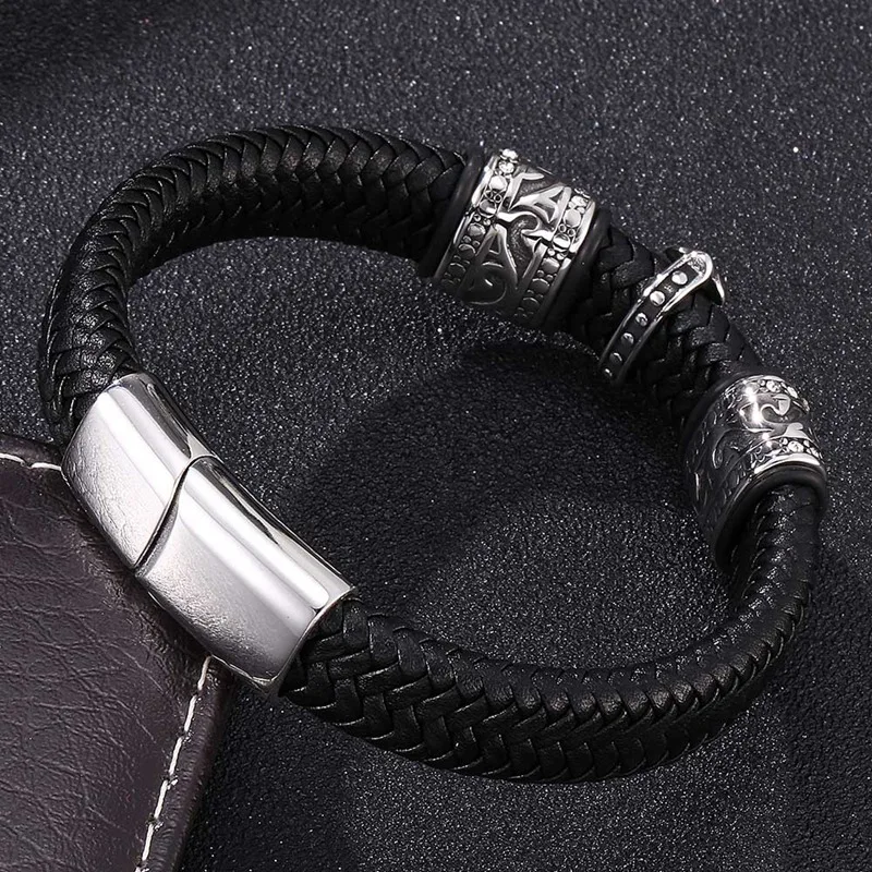 Новые мужские ювелирные изделия плетеные кожаные мужские браслеты из нержавеющей стали крест подвески браслеты модные мужские ювелирные изделия подарки PD0063
