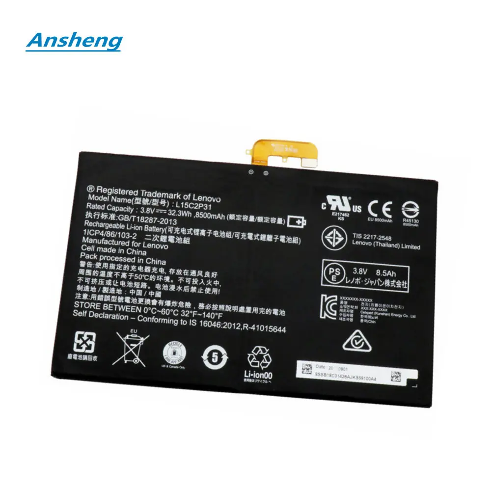 

Ansheng High Quality L15C2P31 8500mAh battery for Lenovo Yoga Book YB1-X91F/L/X L15C2P31 Built-in Tablet