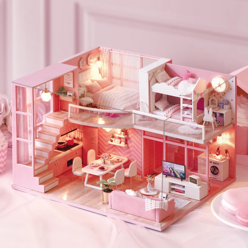 DIY Doll House Furniture Dream Angel Miniature Dollhouse Toys for Children Cute Families House Casinha De Boneca Lol House