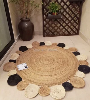 

American Creative Round Style Natural jute carpet round carpet Hand-made rattan grass rugs and carpets for home living room