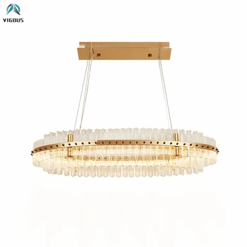 

Post Modern Luxury Plate Lustre Gold Metal Led Chip Pendant Lights L90cm K9 Crystal Luminaria Led Hanging Lamp Lighting Fixture